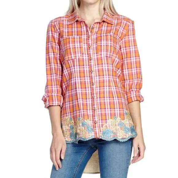 Aratta Embroidered Plaid Flannel & Gauze Masterpiece Shirt - Picture 2 of 8